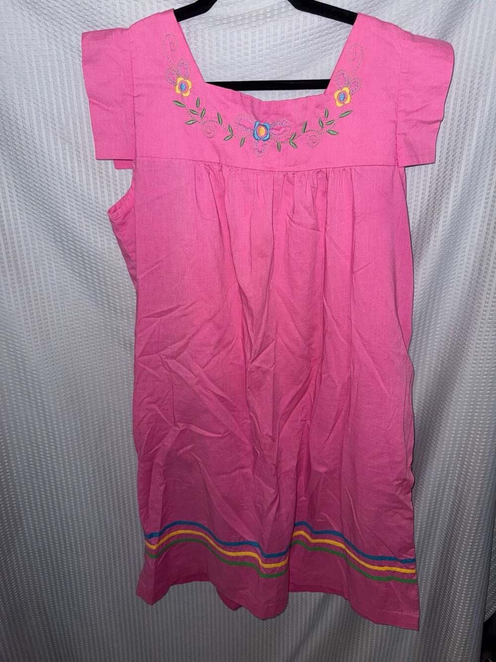 Vintage Anne Leslie Pink Embroidered Flutter Sleeve Dress Size XS